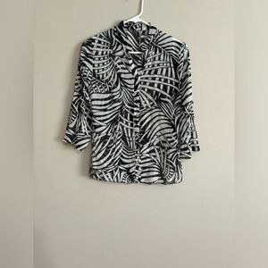 Gently Used Black and White Leaf Print Blouse - Size M